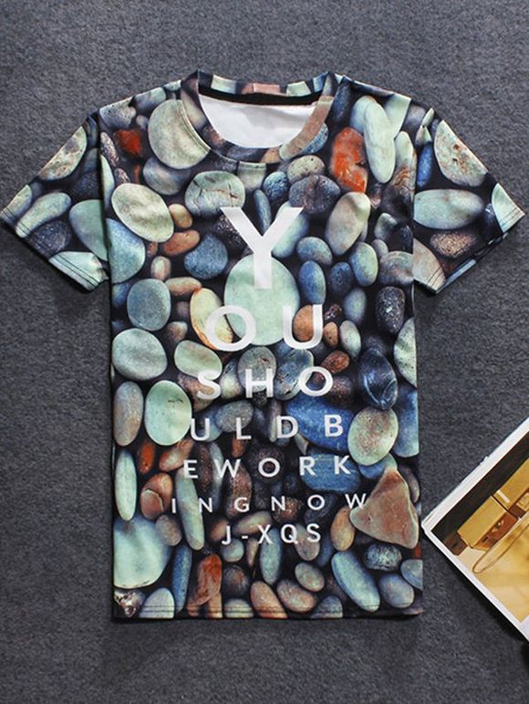 T-Shirt Cobblestone 3D Print manches courtes col rond Hommes  's - multicolore 2XL