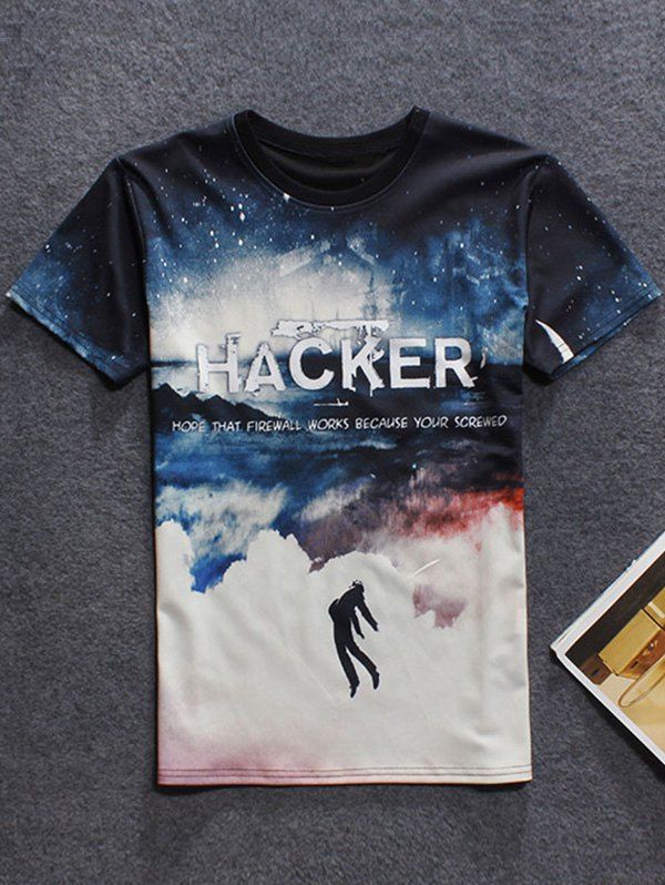 

Starry Figure 3D Print Round Neck Short Sleeve Men's T-Shirt, Black