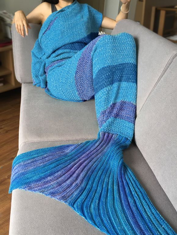Couverture Queue de Sirène Sac de Couchage Tricotée au Crochet pour Adulte - Bleu / Violet 