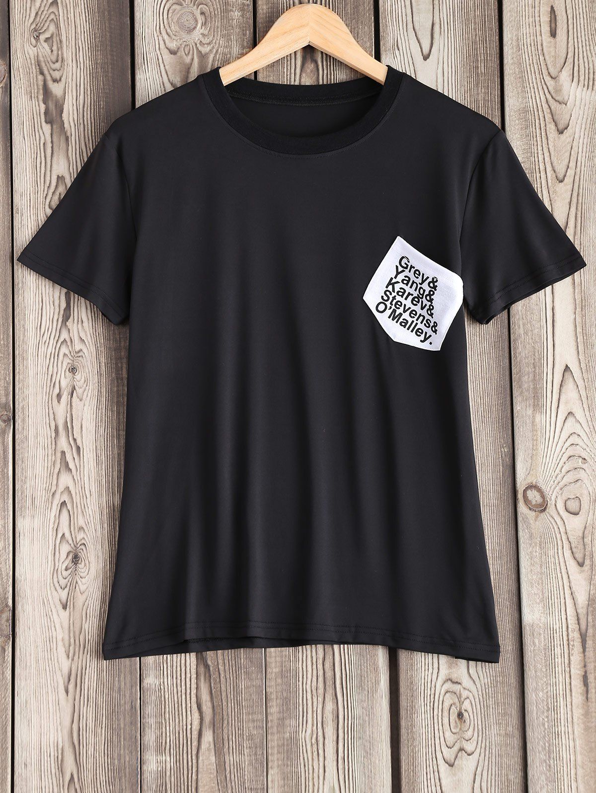

Pocket Design Letter Pattern Tee, Black