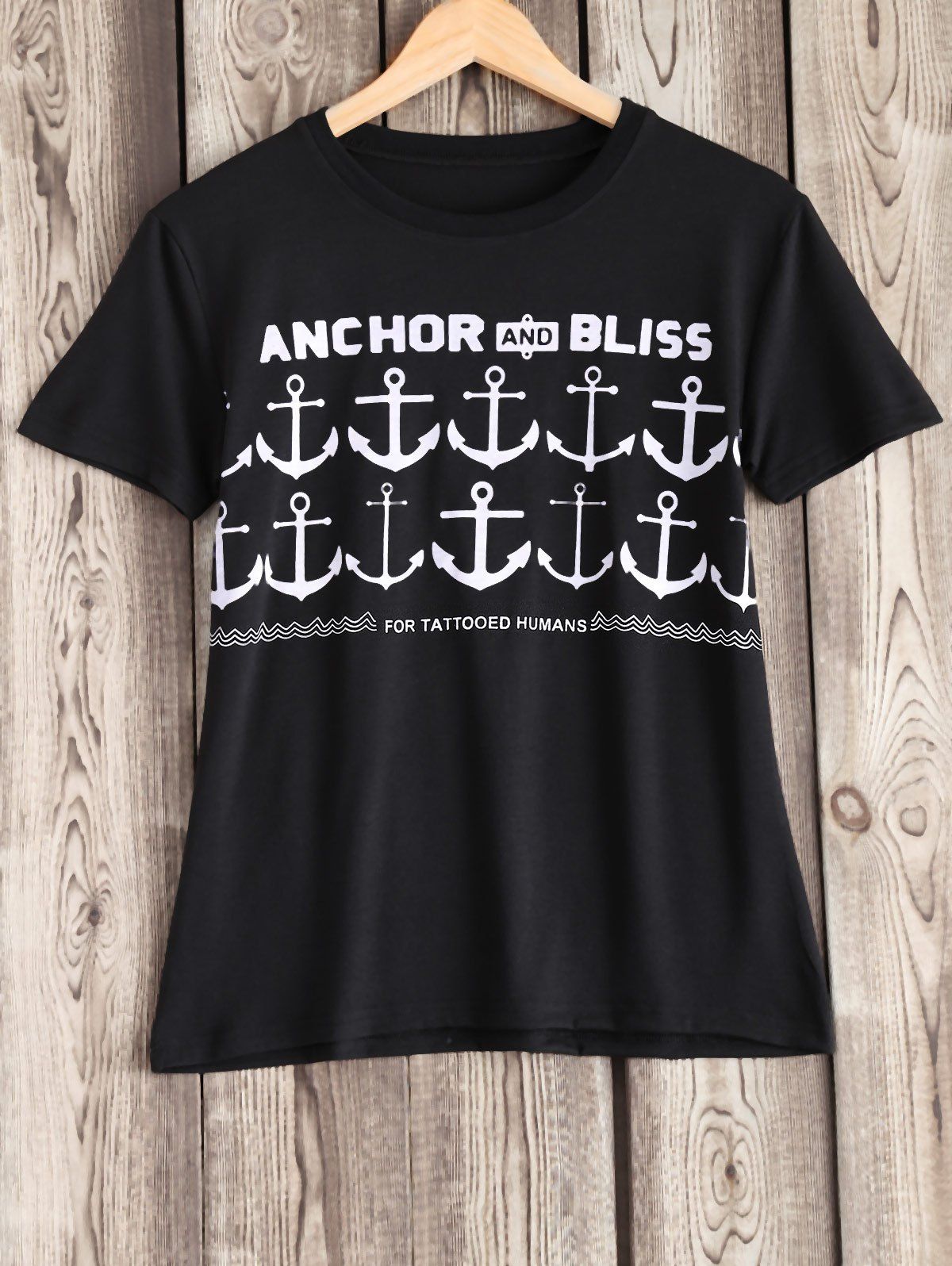 

Chic Arrow and Letter Pattern Tee, Black