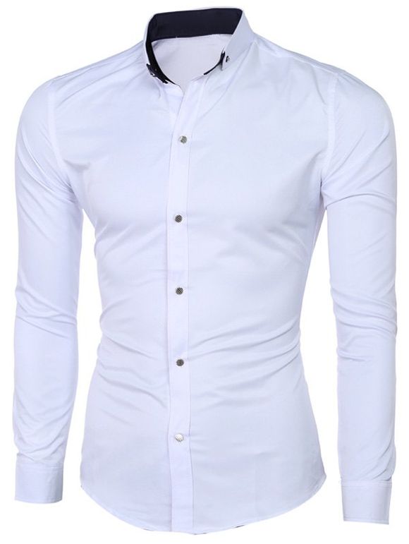 Chemise blanche classique col boutonné Down manches longues pur pour les hommes - Blanc M
