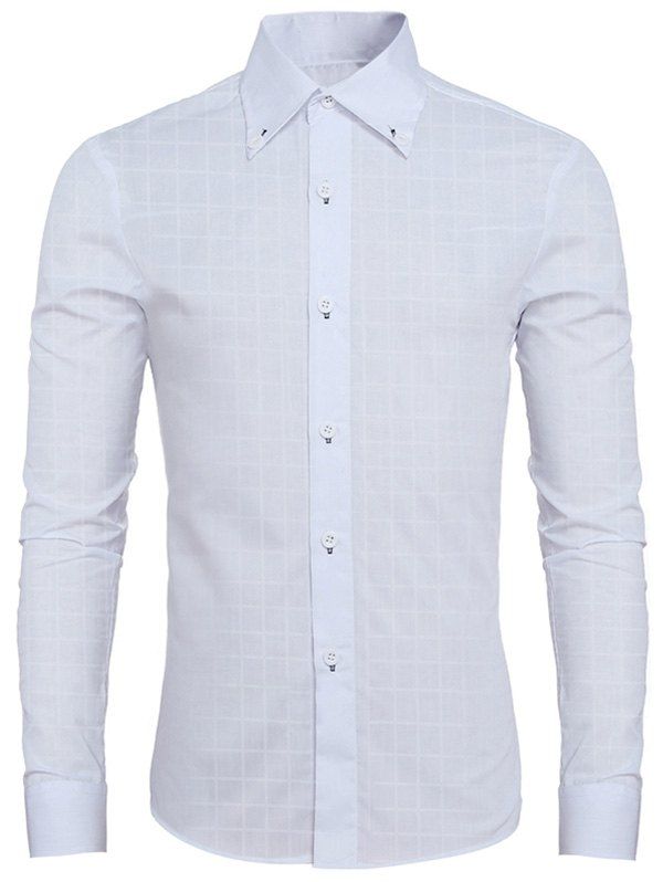 

Trendy Dark Plaid Turn-Down Collar Long Sleeves Shirt For Men, White