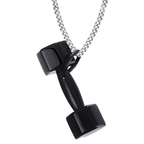Simple Black Dumbbell Charm Pendant Necklace For Men - Noir 
