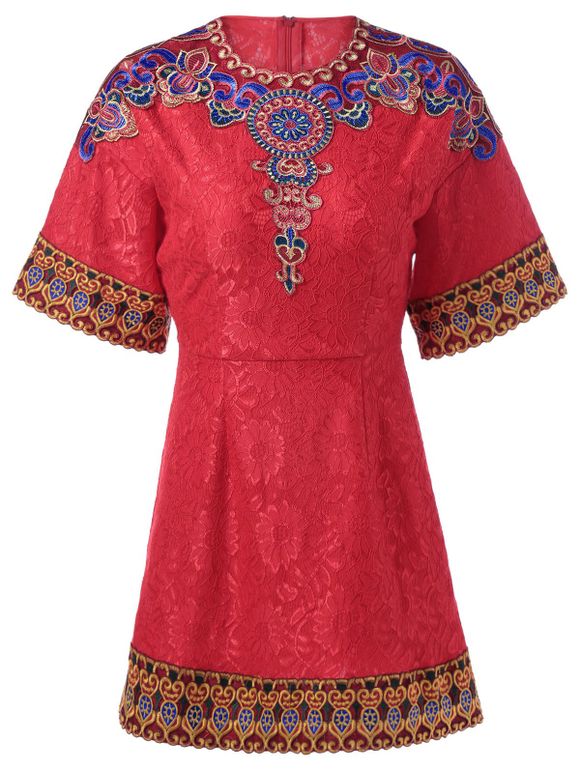 Ethnique Jacquard broderie Robe - Rouge L