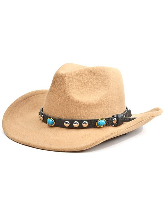 Western Style Faux Gem Rivet Belt Faux Suede Women's Cowboy Hat - LIGHT KHAKI 