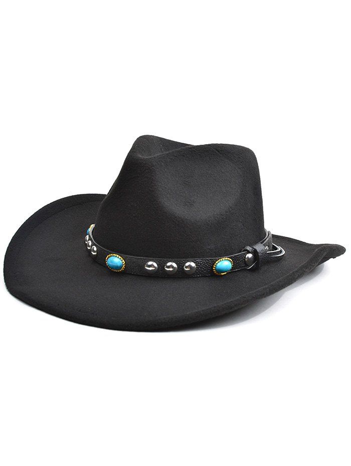 

Western Style Faux Gem Rivet Belt Faux Suede Women's Cowboy Hat, Black