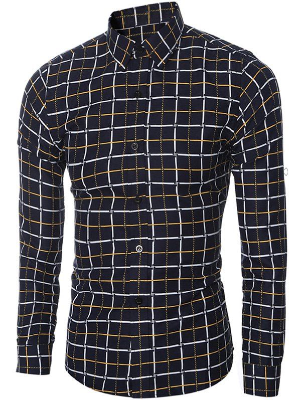 

Slim-Fit Turn-Down Collar Long Sleeve Checked Shirt For Men, Yellow