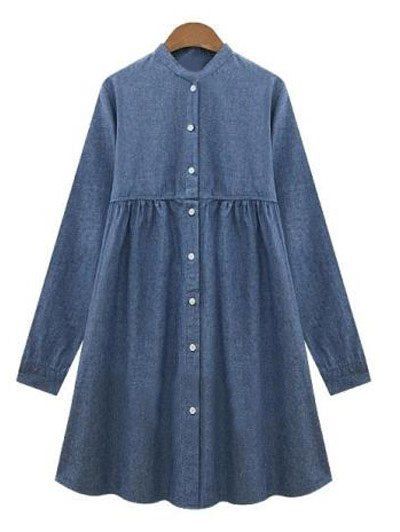 

Plus Size Denim Button Up Shirt Dress, Denim blue