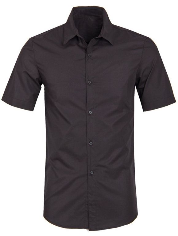 Chemise à manches courtes de couleur unie Turn Down Collar Men - Noir 2XL