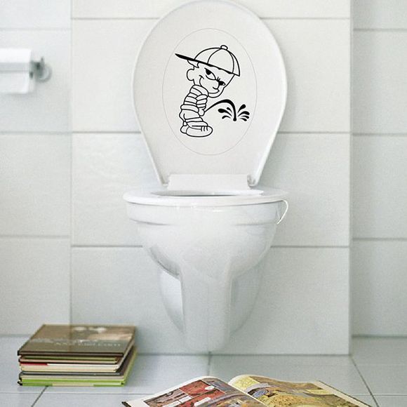Amovibles Cartoon Pee Bad Boy Autocollants mignons de bain muraux - Noir 