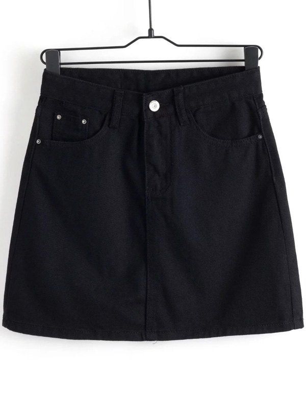 plus size black denim mini skirt