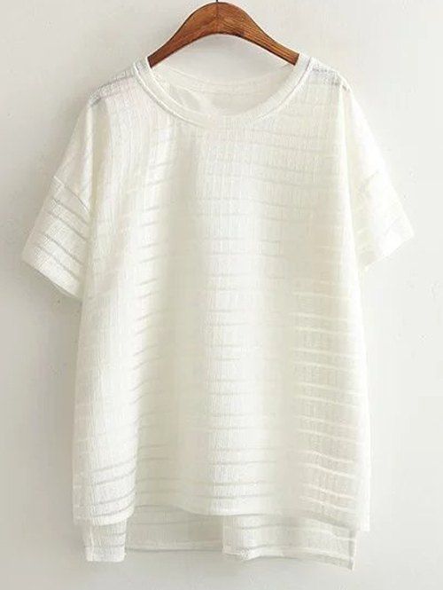 Surdimensionné Brief rayé High Low Hem T-shirt - Blanc 3XL