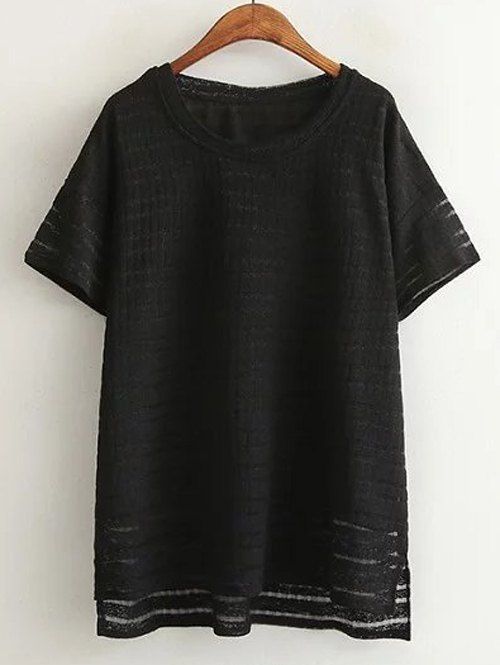 Surdimensionné Brief rayé High Low Hem T-shirt - Noir XL