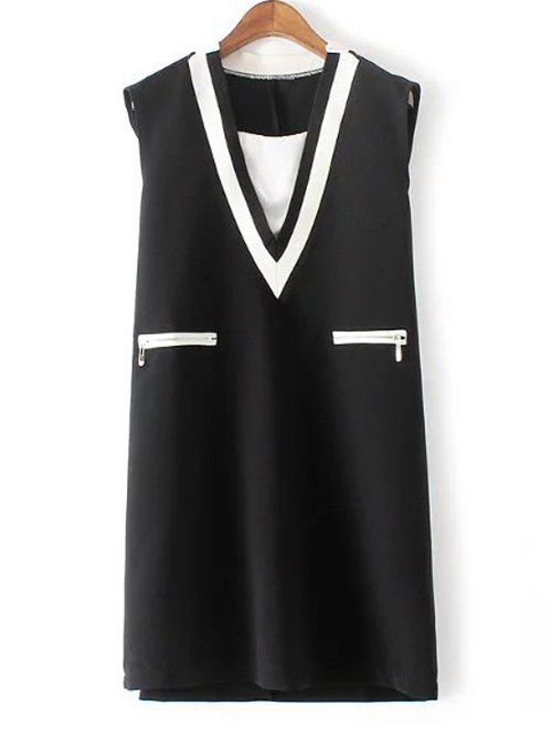 

Oversized Chic Sleeveless Zipper Pocket Dress, Black