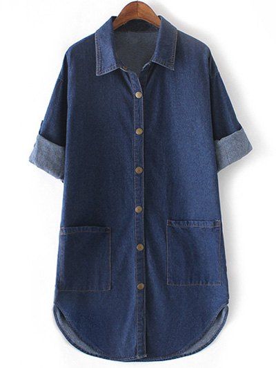 Brief Plus Size Double poches Denim Shirt - Bleu XL