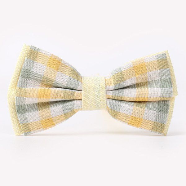 

Stylish Tartan Pattern Banquet Wedding Party Double-Deck Bow Tie, Light yellow