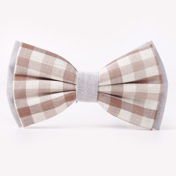 

Stylish Tartan Pattern Banquet Wedding Party Double-Deck Bow Tie, Light coffee