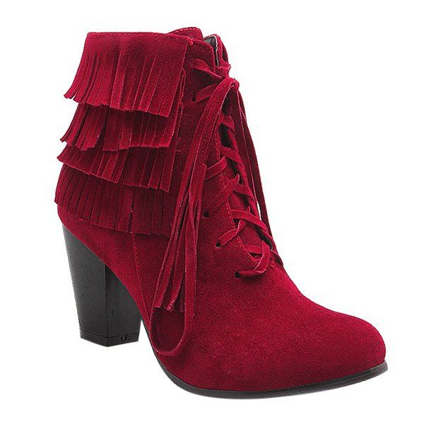 [17 OFF] 2021 Stylish Tie Up And Tassels Design Women's Ankle Boots In