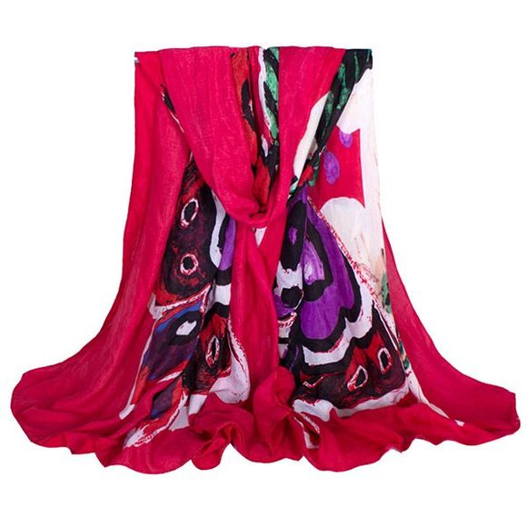Modern Art Style Butterfly Oil Painting Women's Voile Scarf - Rouge 