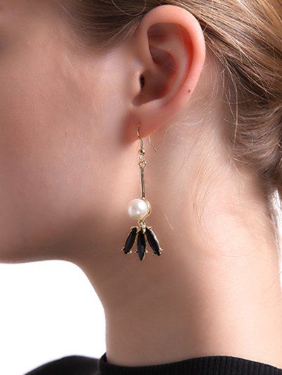 Boucles d'oreilles pendantes décorées de fausse perle en alliage - d'or 