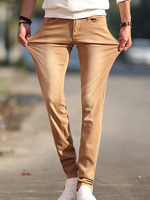 

Brief Style Slim-Fit Jeans For Men, Khaki