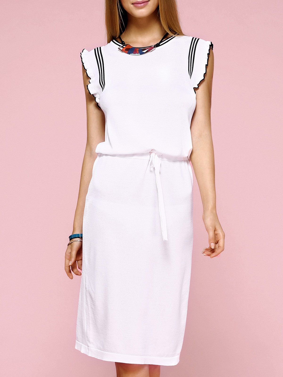 

Cap Sleeve Lace-Up Knit Dress, White