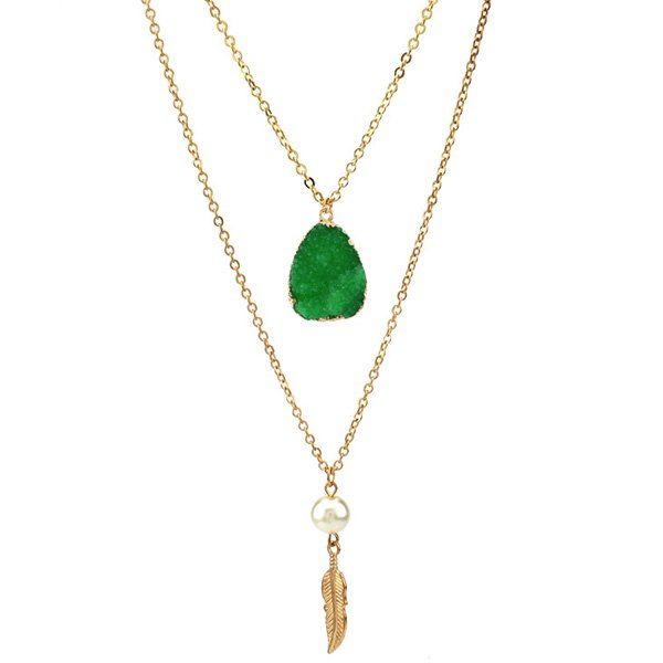 

Double Layered Faux Crystal Teardrop Feather Pendant Necklace, Emerald