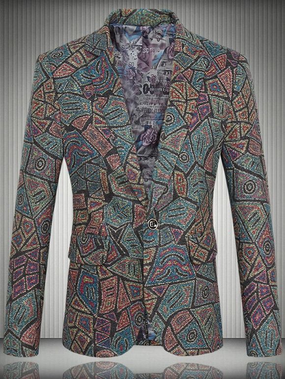 Motif Tweed One-Button Lapel Men 's manches longues Blazer - multicolore L