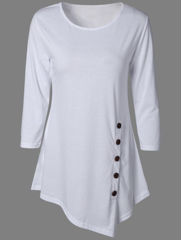 Blouse à la mode asymétrique Bouton couleur Pure pour femmes - Blanc XL