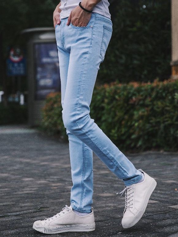 Rafraîchissant Light-Wash Slim Fit Crayon Jeans pour les hommes - Bleu clair 36