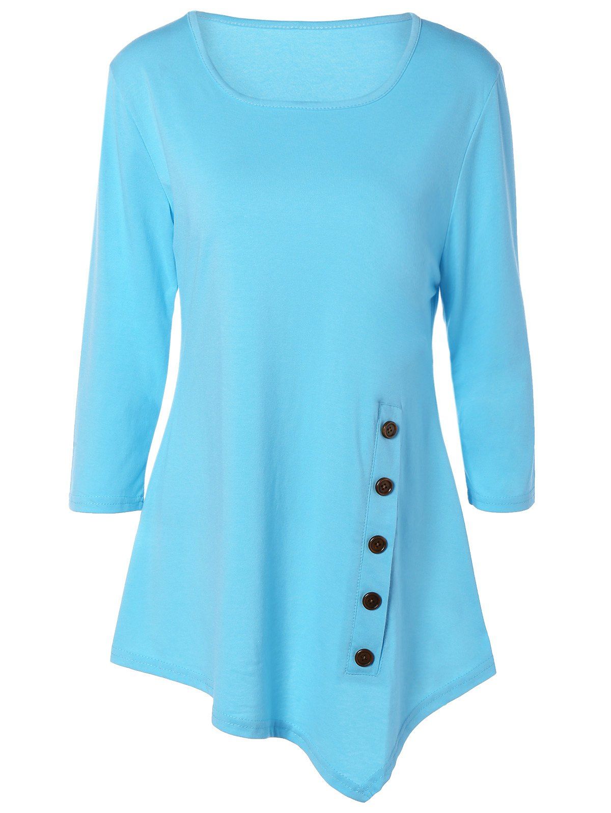 [17 OFF] 2021 Pure Color Button Asymmetric Blouse In LIGHT BLUE