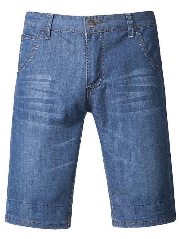 Brief Style de Light-Wash Slim Fit Jeans court pour les hommes - Bleu 38