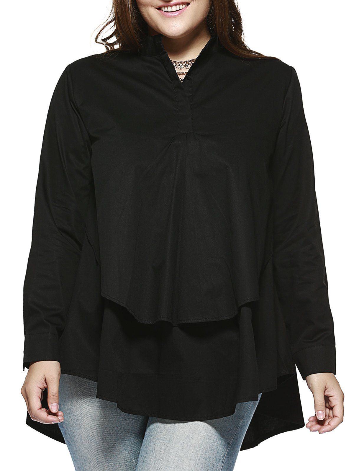 

Chic Plus Size Double Layer Asymmetrical Shirt, Black