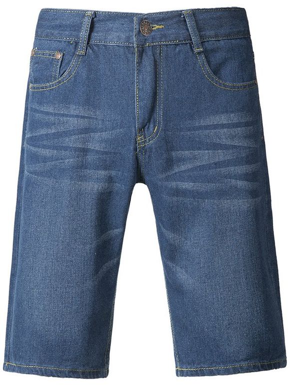 Brief Style Light-Wash Straight Jeans Shorts For Men - Bleu Toile de Jean 38