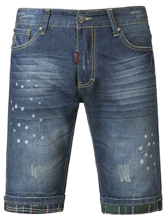 Chic Polka Dot Printed Mid-Wash Jeans Shorts For Men - Bleu profond 36