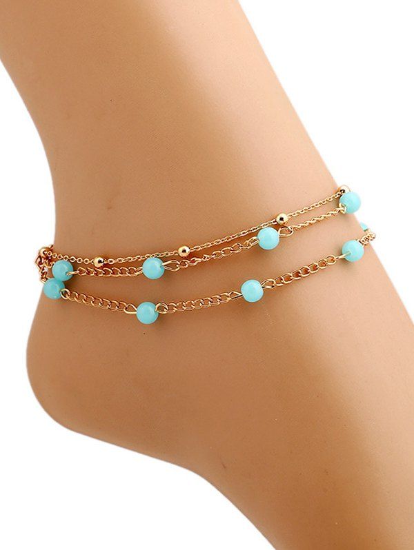 

Beads Layered Leg Gemstone Anklets, Golden