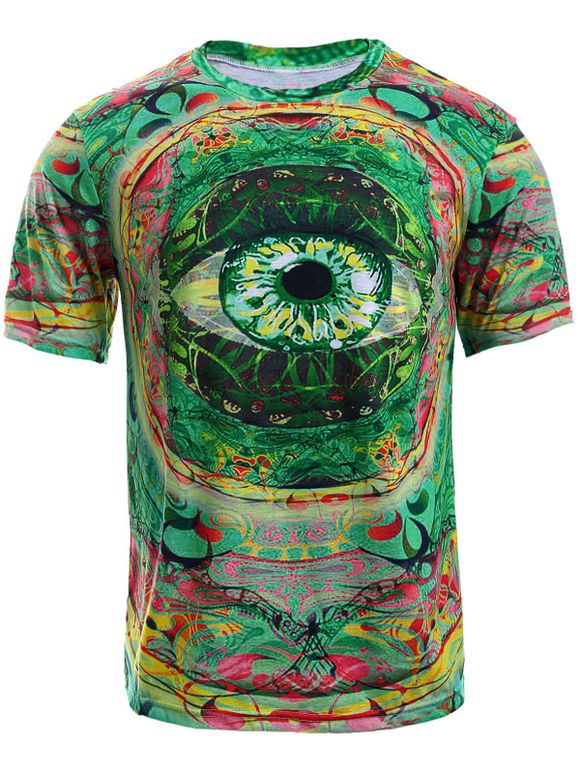 T-shirt col rond Imprimer Color Block 3D Eye manches courtes hommes  's - multicolore XL