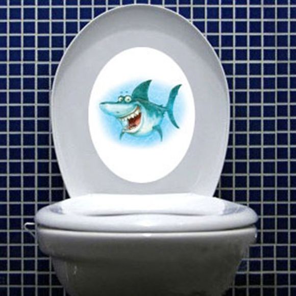 Mode Shark Cartoon toilettes étanche Stickers muraux - multicolore 