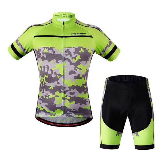 Chic Outdoor manches courtes Camouflage Suits Motif Cyclisme Pour Unisexe - Noir et Vert L