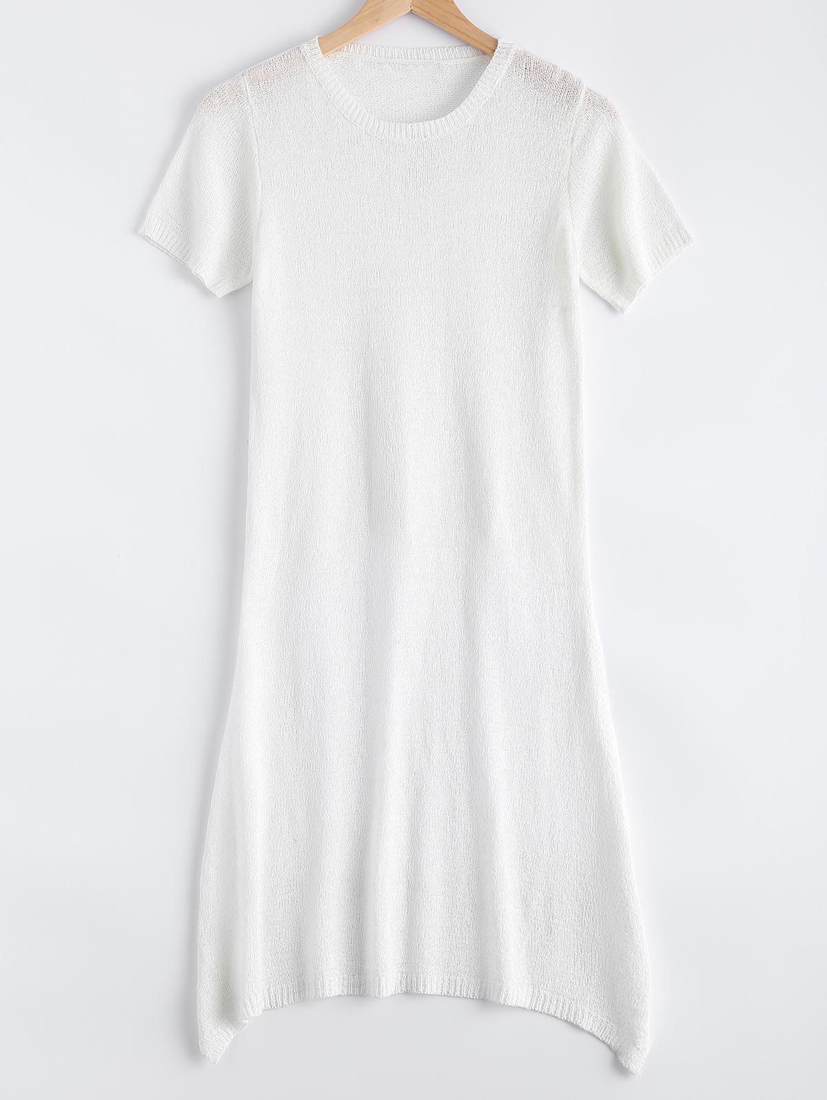 

Simple High Low Pure Color Knitted Sweater, White
