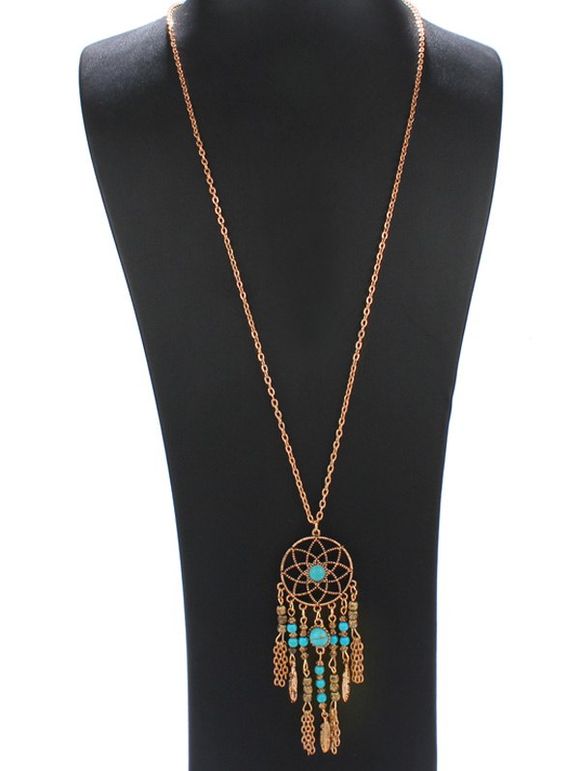 Bohemia Style Faux Turquoise Flower Fringe Sweater Chain pour les femmes - d'or 