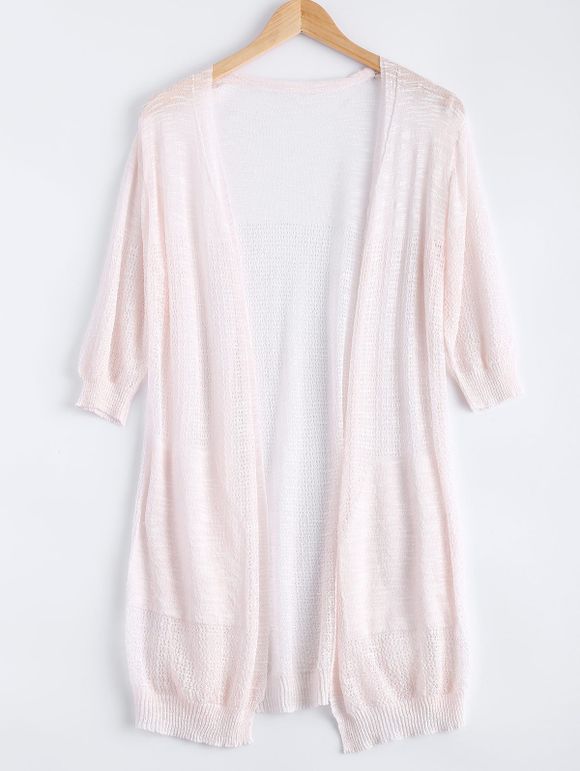 Sweet Candy Pure Color Semi Sheer Midi Cardigan - Rose Clair ONE SIZE