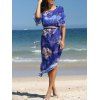 Superbe Flare Sleeve Floral Dress Belted - Bleu 2XL