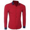 Mode Hit Couleur Turn-Down Collar manches longues T-shirt pour les hommes - Rouge L