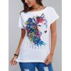 Fleur élégant et Motif Chien 3D T-shirt d'encre d'imprimerie - Blanc XL