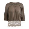 Batwing Sleeves Lace Spliced Waisted Blouse - Kaki 2XL