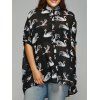 Plus Size Stylish Batwing Sleeve Swan Print Shirt - Noir 4XL