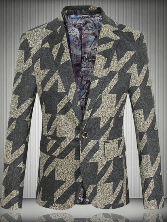 Houndstooth Motif One-Button revers manches longues hommes s 'Blazer - Jaune 2XL