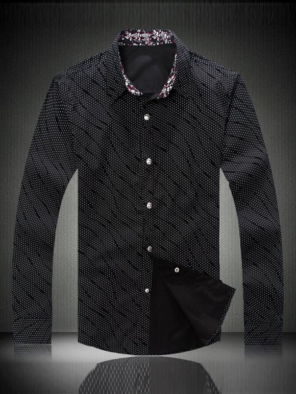 Chic Wavy Stripe Print Turn-Down Collar manches longues T-shirt pour les hommes - Noir L